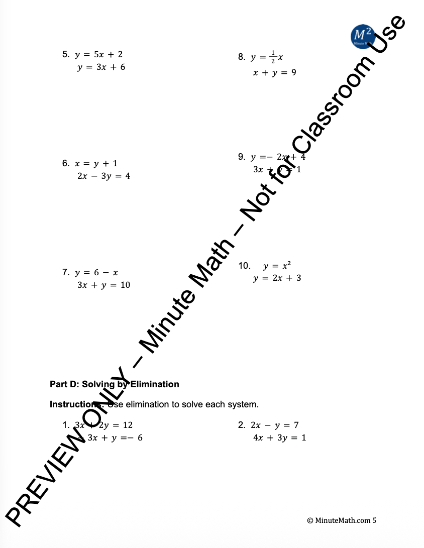 Solving Linear Systems – Algebra 2 Worksheet with Word Problems & Answer Key