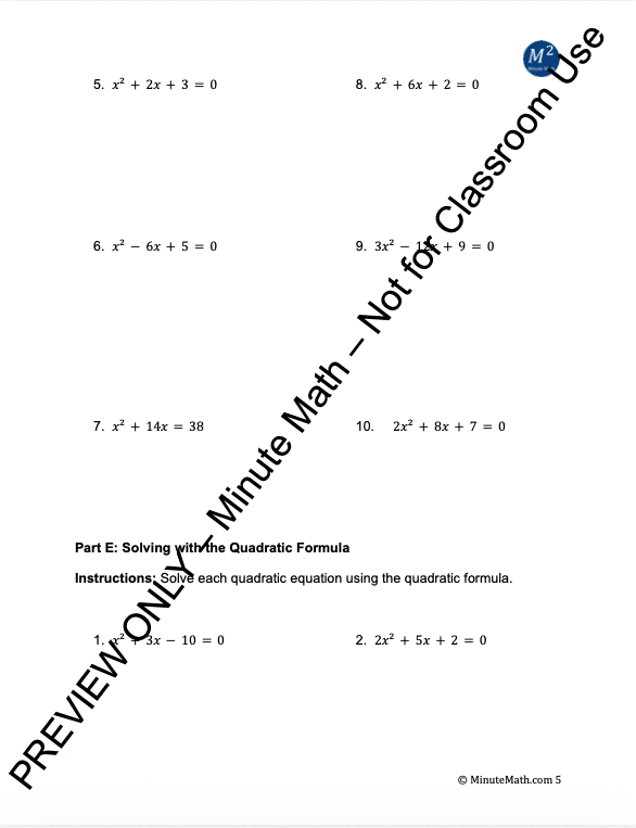 Solving Quadratic Equations – 60 Problem Worksheet