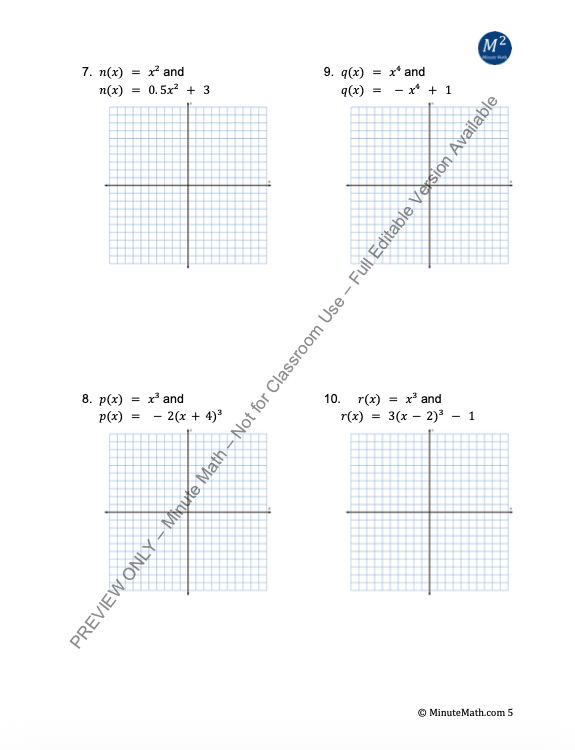 Transformations of Polynomial Functions | Practice & Answer Key