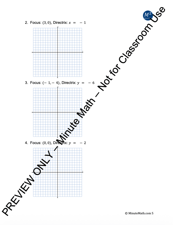 Focus of a Parabola – Vertex, Focus, Directrix Practice