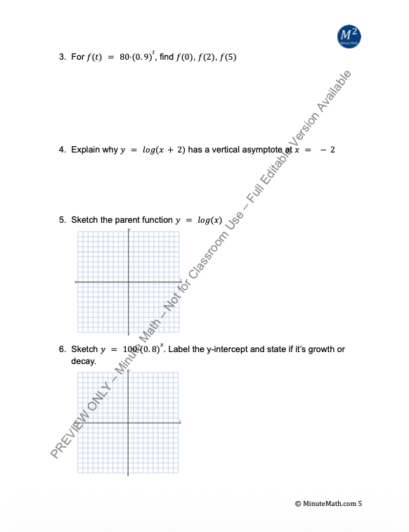 Modeling with Exponential and Logarithmic Functions – Algebra 2 Worksheet