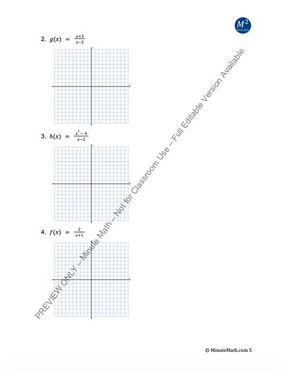 Graphing Rational Functions – Algebra 2 Practice & Answer Key (CCSS Aligned)