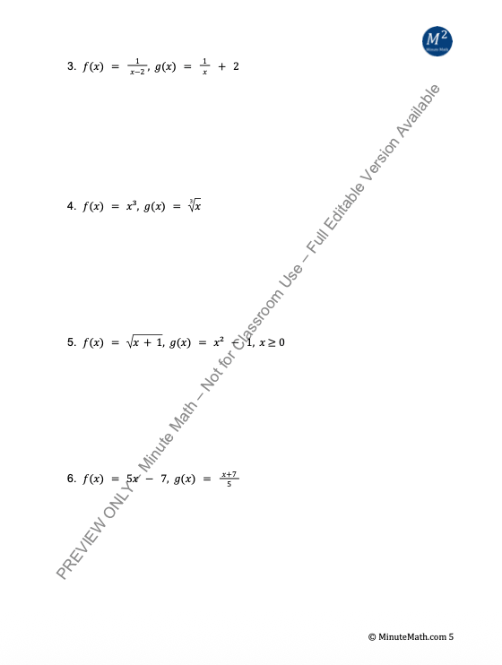 Inverse of a Function – Graphing & Solving Practice (Algebra 2)