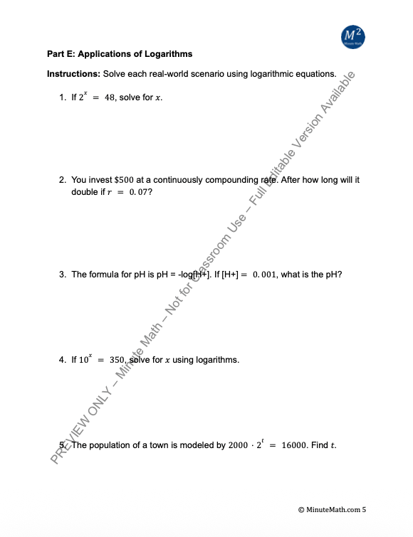 Logarithms and Logarithmic Functions – Practice & Applications