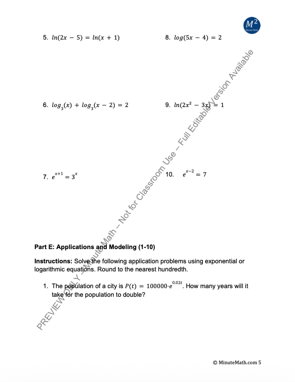 Solving Exponential and Logarithmic Equations – 60+ Problem Set