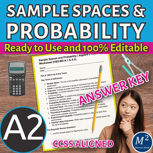 Sample Spaces and Probability | Algebra 2 CCSS Worksheet (HSS.MD.A.1 & A.2)