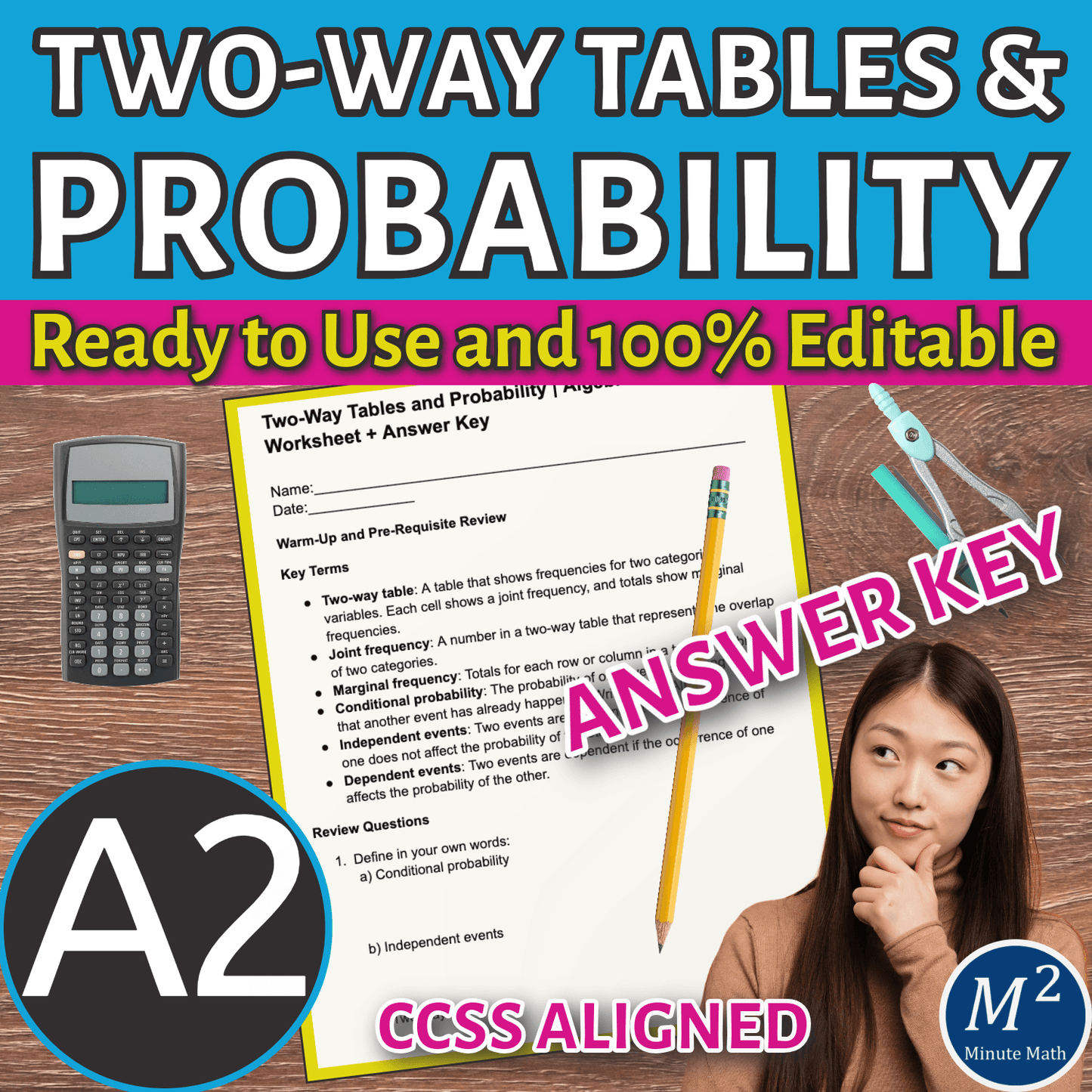 Two-Way Tables and Probability | Algebra 2 Worksheet + Answer Key