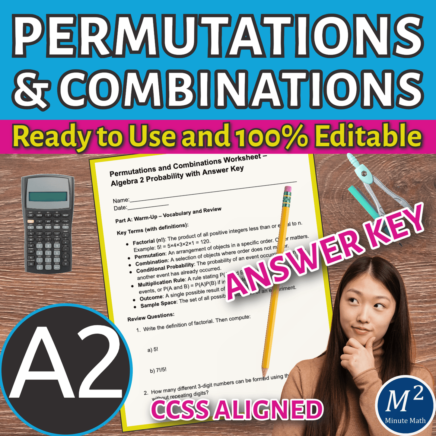 Permutations and Combinations Worksheet – Algebra 2 Probability with Answer Key