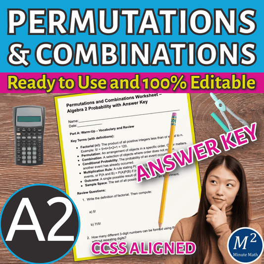 Permutations and Combinations Worksheet – Algebra 2 Probability with Answer Key