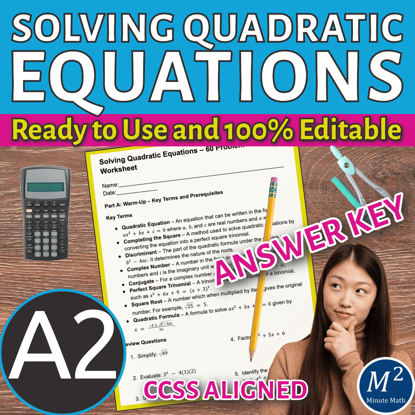 Solving Quadratic Equations – 60 Problem Worksheet