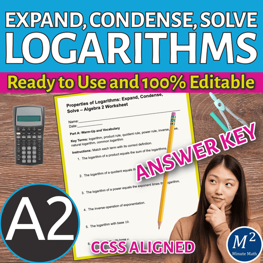 Properties of Logarithms: Expand, Condense, Solve – Algebra 2 Worksheet