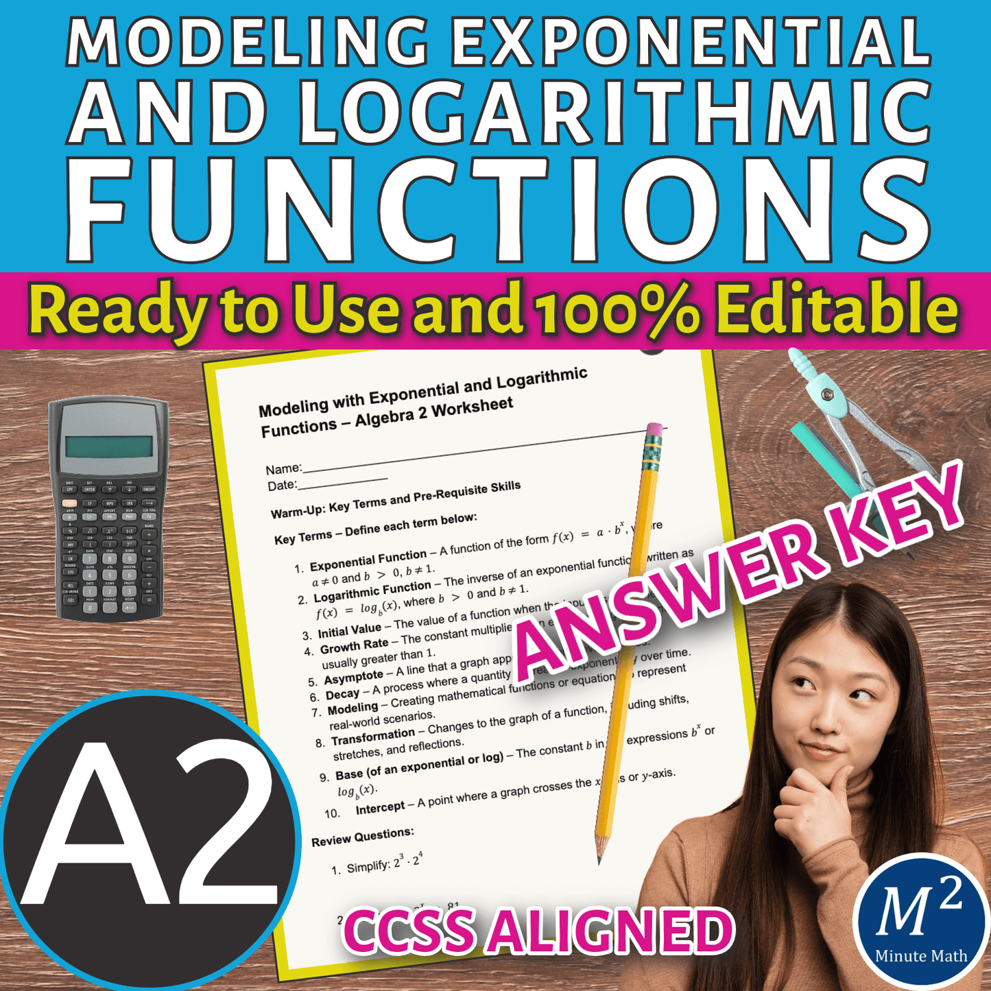 Modeling with Exponential and Logarithmic Functions – Algebra 2 Worksheet
