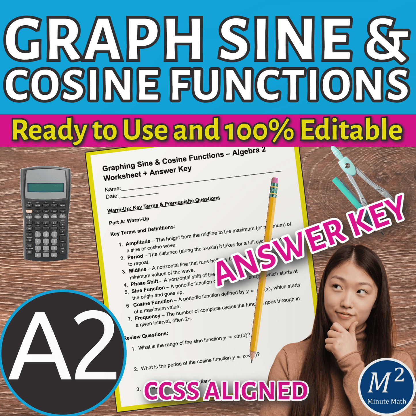 Graphing Sine & Cosine Functions – Algebra 2 Worksheet + Answer Key
