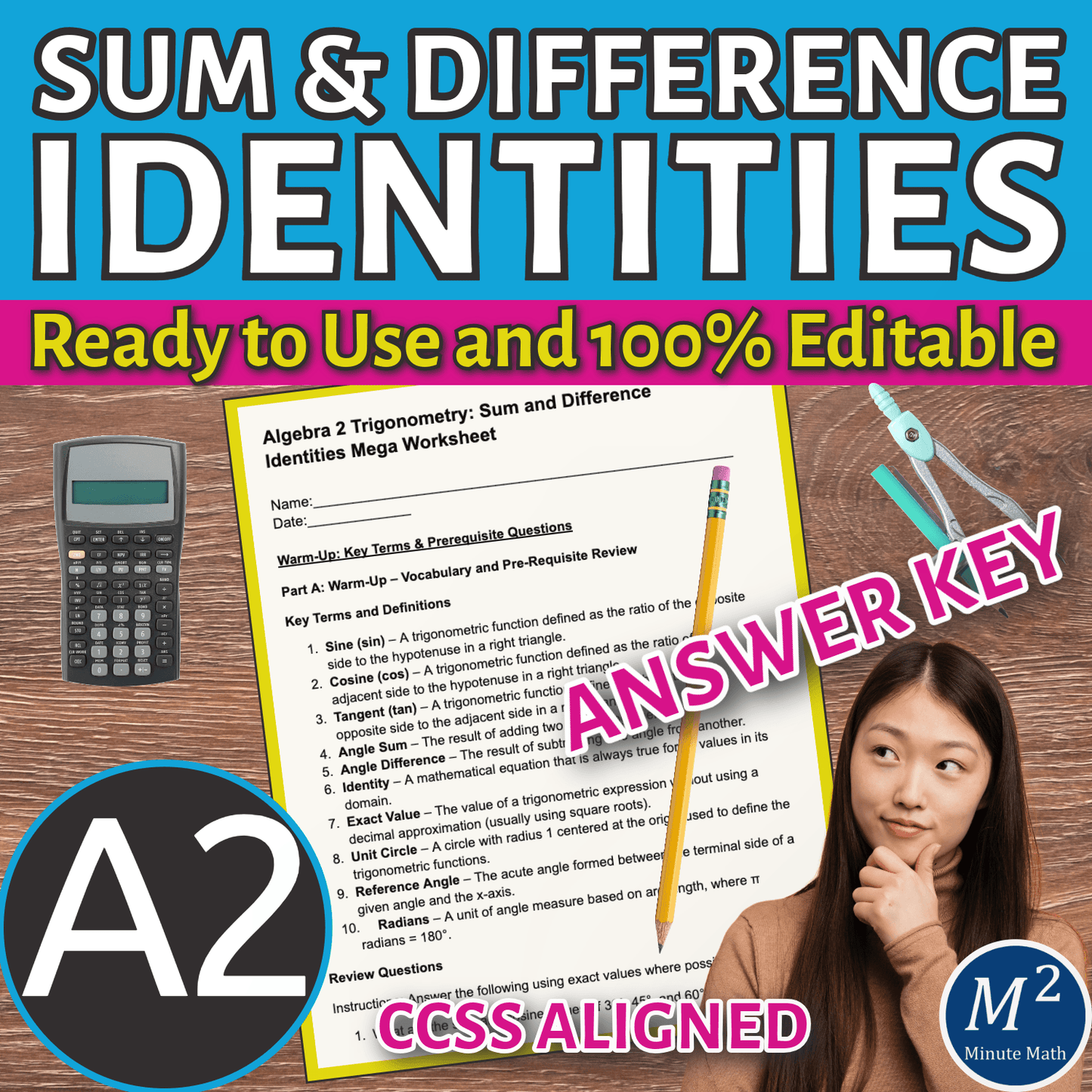 Algebra 2 Trigonometry: Sum and Difference Identities Mega Worksheet