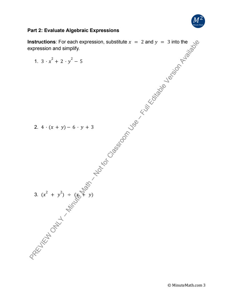 Algebra 1 Practice Pack: Expressions, Equations & Functions