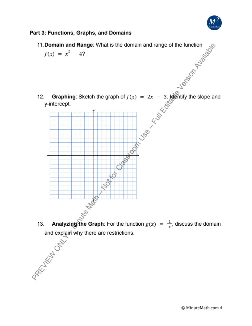 Algebra 1 Practice Pack: Expressions, Equations & Functions