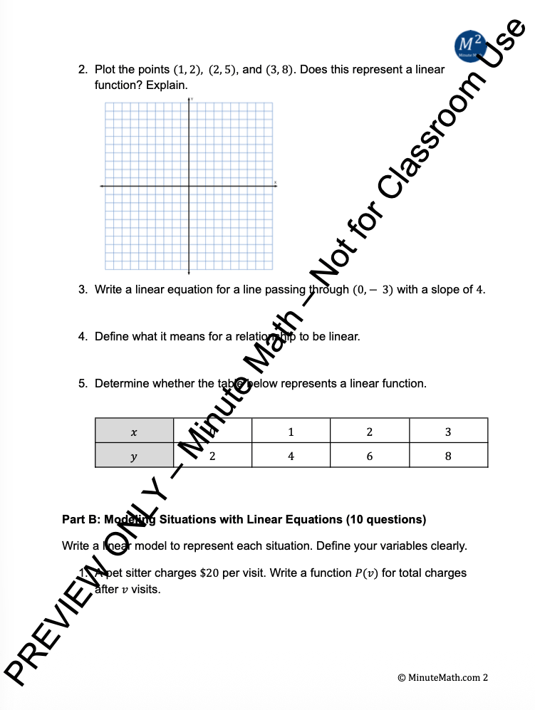 Modeling with Linear Functions – Graphing, Tables, and Word Problems