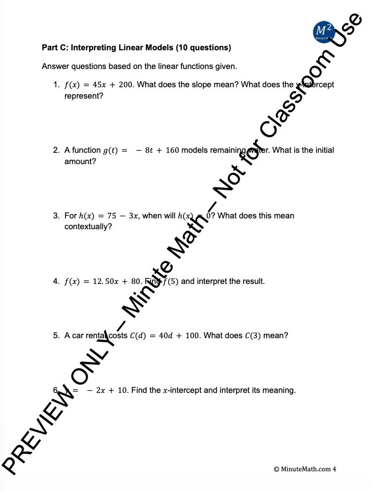Modeling with Linear Functions – Graphing, Tables, and Word Problems