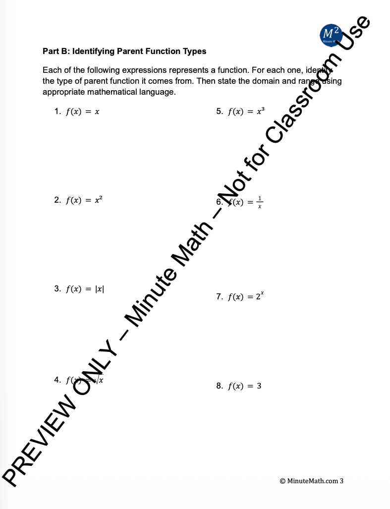 Parent Functions and Transformations – Algebra 2 Worksheet
