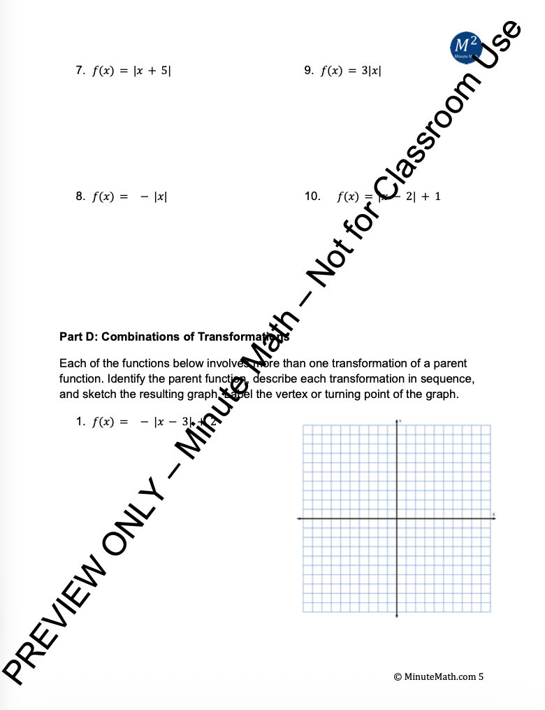 Parent Functions and Transformations – Algebra 2 Worksheet