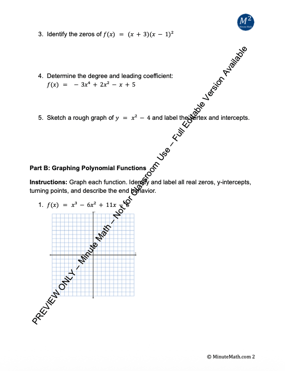 Graphing Polynomial Functions – Rigorous Practice for Algebra 2