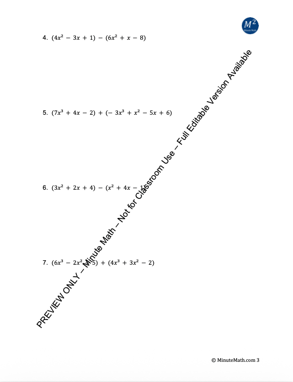 Adding, Subtracting, and Multiplying Polynomials – Algebra 2 CCSS Practice