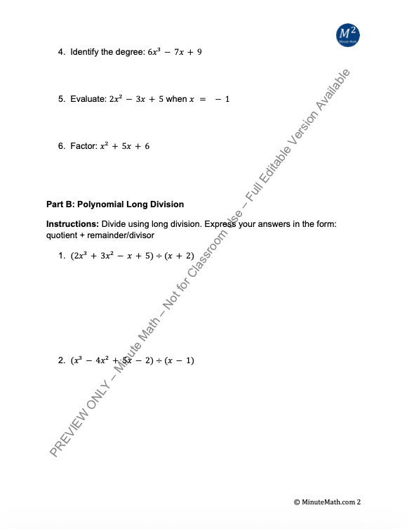 Dividing Polynomials: Algebra 2 Long & Synthetic Division