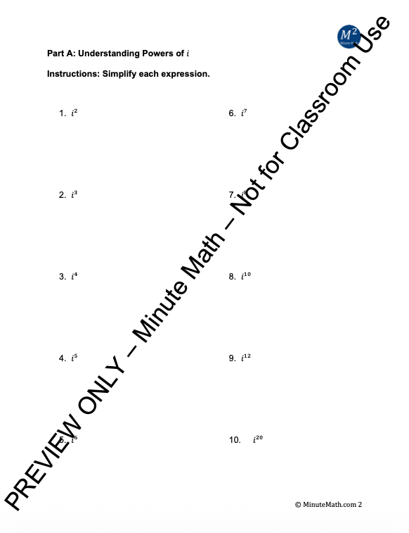 Complex Numbers Worksheet | Algebra 2 | CCSS Aligned