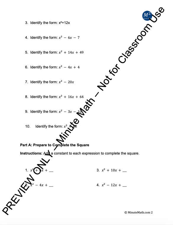 Completing the Square – Solve, Convert, Apply