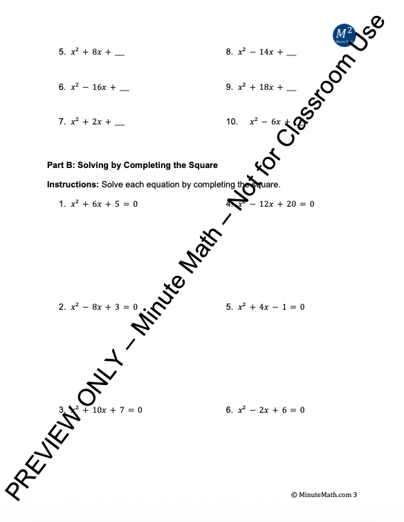 Completing the Square – Solve, Convert, Apply