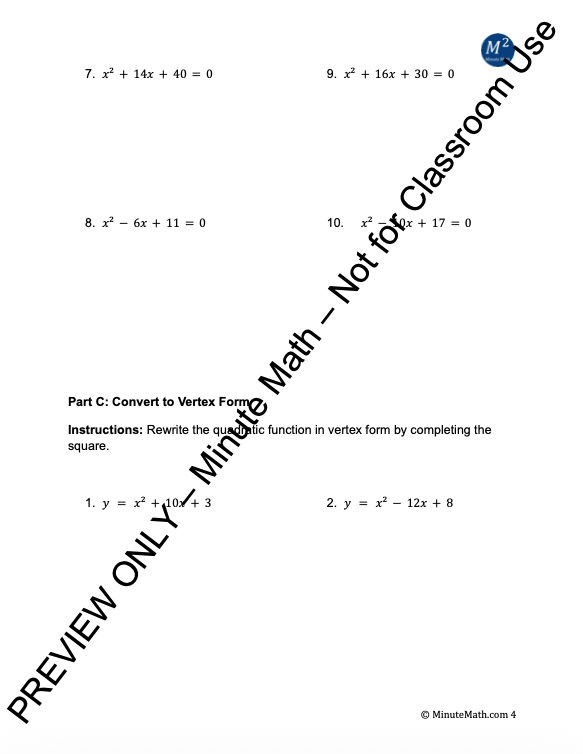 Completing the Square – Solve, Convert, Apply
