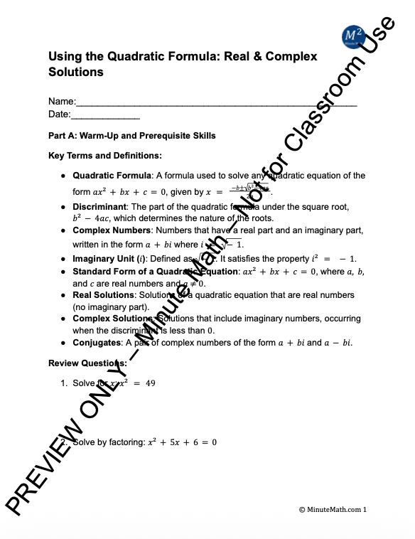 Using the Quadratic Formula: Real & Complex Solutions