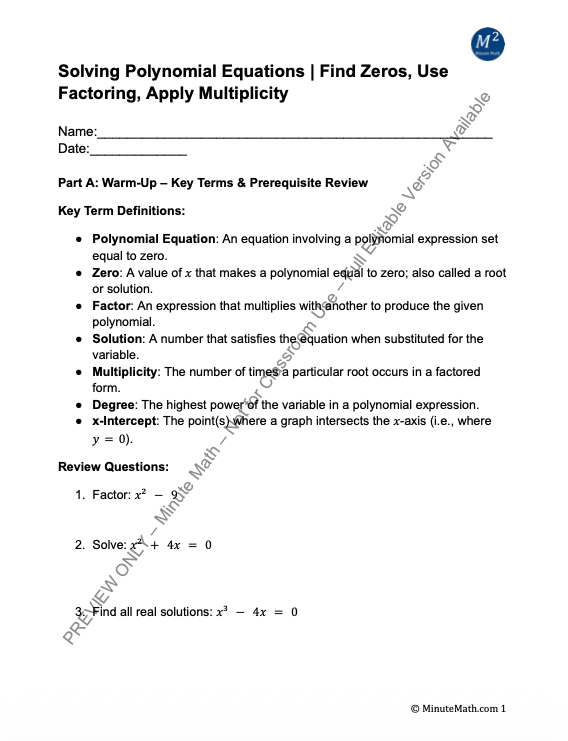 Solving Polynomial Equations | Find Zeros, Use Factoring, Apply Multiplicity