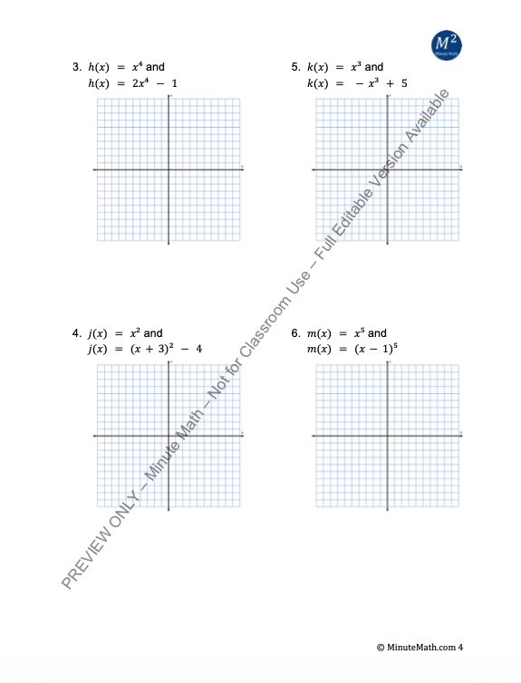 Transformations of Polynomial Functions | Practice & Answer Key