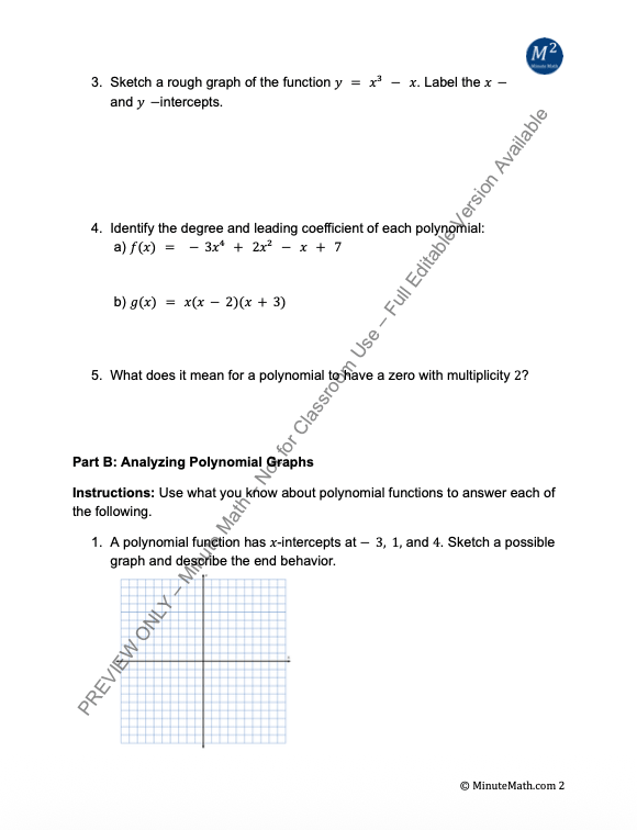 Analyzing Graphs of Polynomial Functions – CCSS-Aligned Practice for Algebra 2