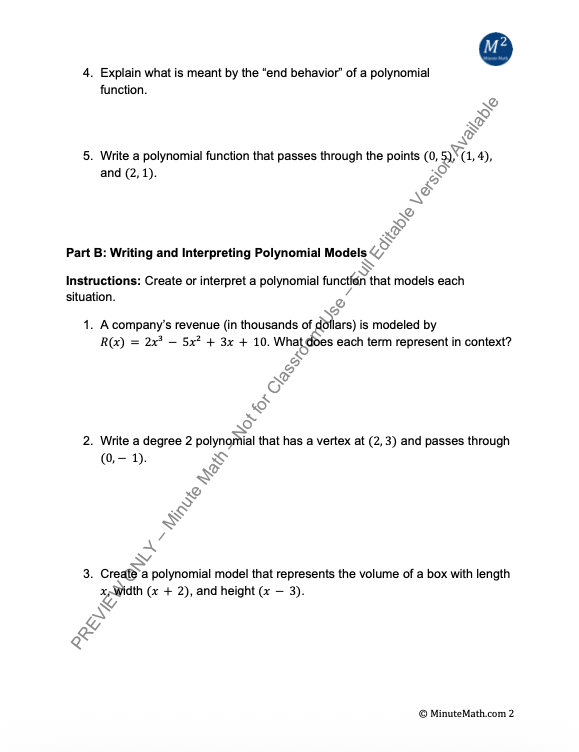 Modeling with Polynomial Functions – Real-World Tasks, Graphing & Applications