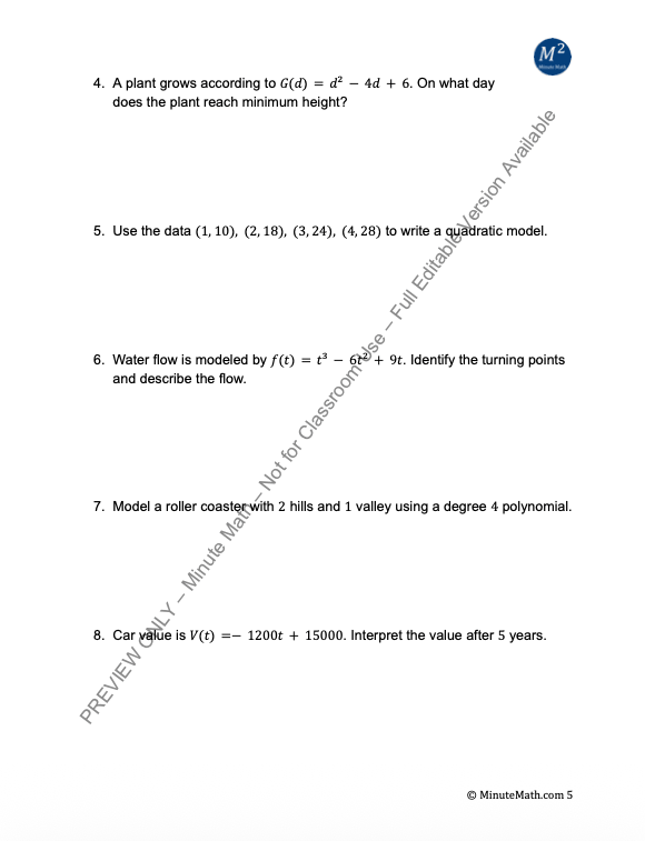 Modeling with Polynomial Functions – Real-World Tasks, Graphing & Applications