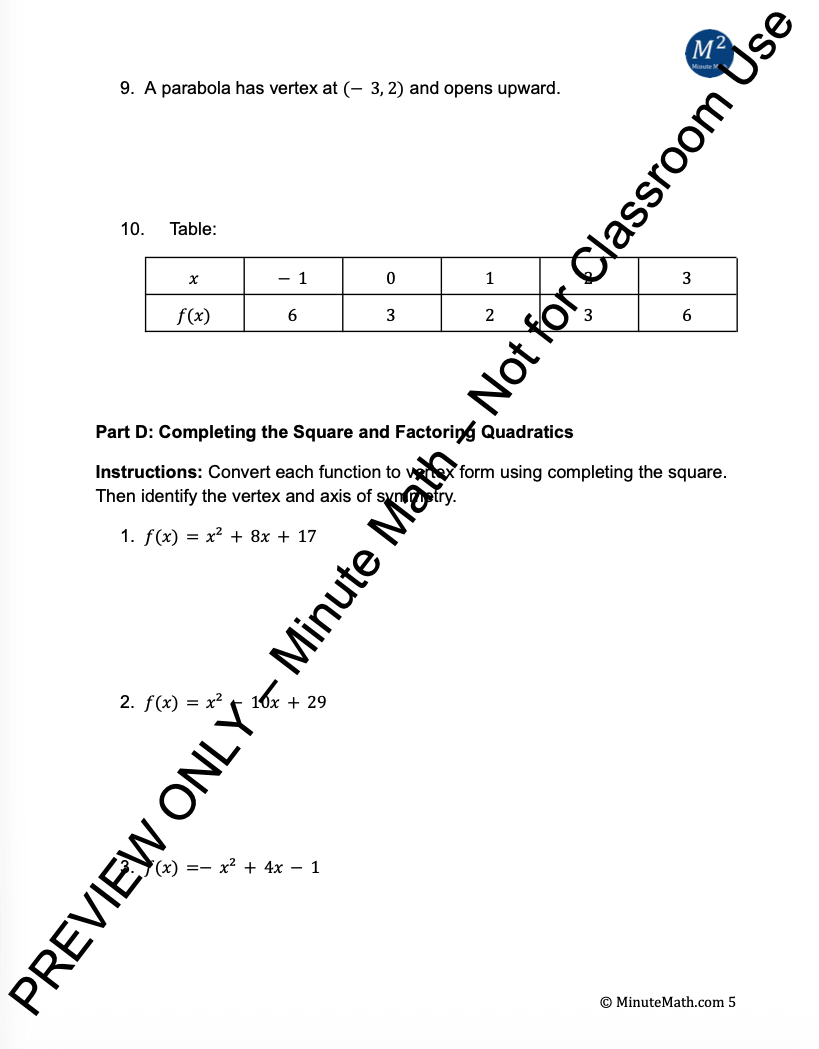 Characteristics of Quadratic Functions | Graphs, Vertex Form, and Applications