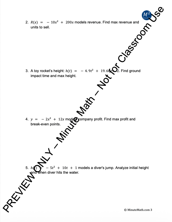 Modeling with Quadratic Equations – Real-World Problems