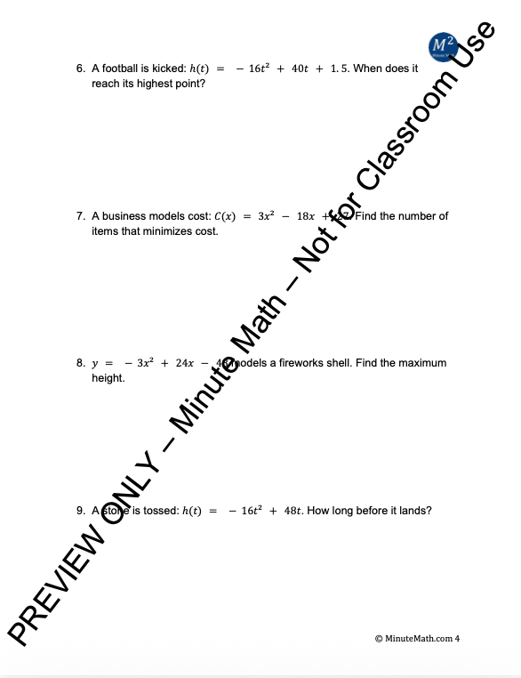 Modeling with Quadratic Equations – Real-World Problems