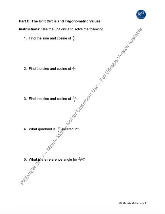 Angles and Radian Measure – Algebra 2 Trig Worksheet (CCSS Aligned)