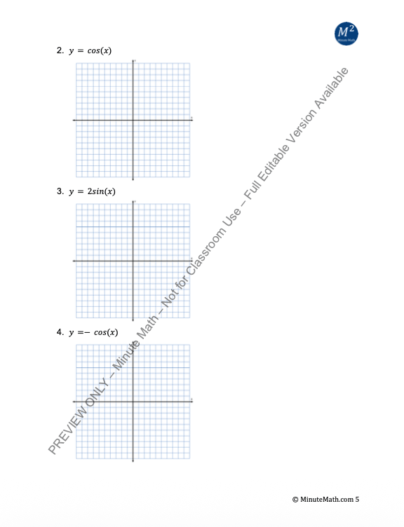 Graphing Sine & Cosine Functions – Algebra 2 Worksheet + Answer Key