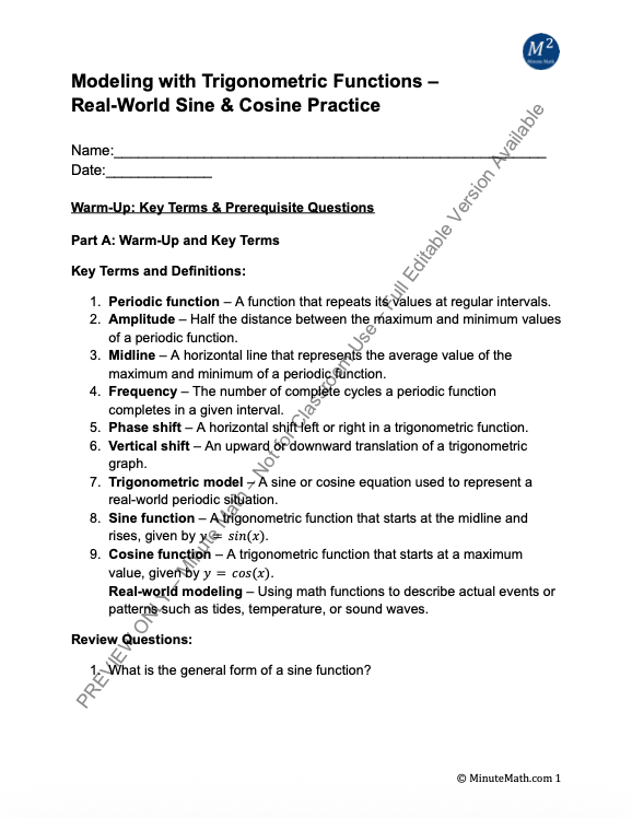 Modeling with Trigonometric Functions – Real-World Sine & Cosine Practice