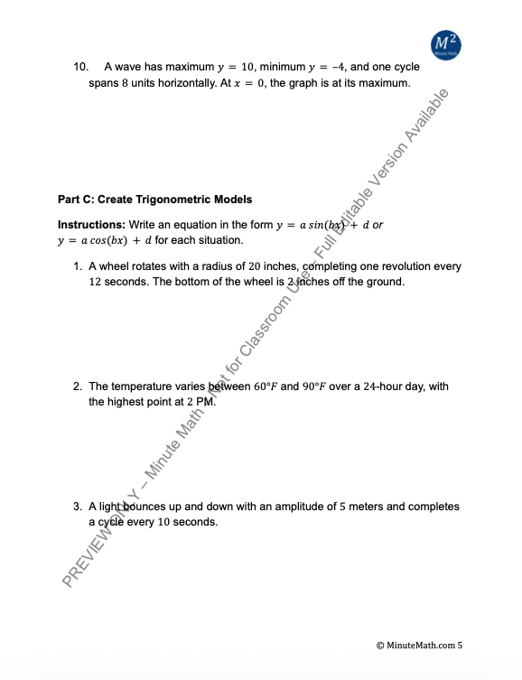 Modeling with Trigonometric Functions – Real-World Sine & Cosine Practice