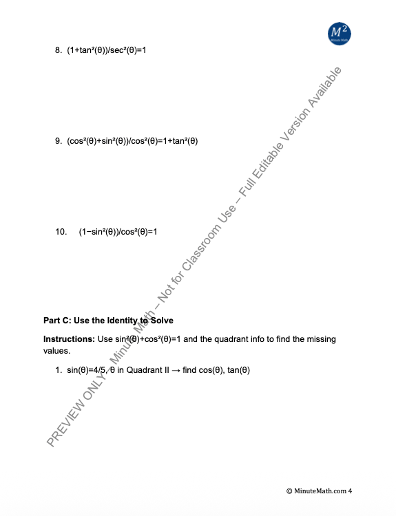 Using Trigonometric Identities – Algebra 2 Worksheet with Proofs & Applications