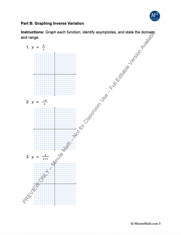 Inverse Variation Algebra 2: Graphing, Applications, and CCSS Practice