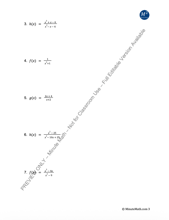 Graphing Rational Functions – Algebra 2 Practice & Answer Key (CCSS Aligned)