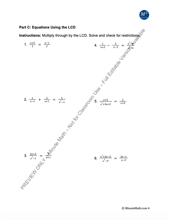 Solving Rational Equations – Algebra 2 Worksheet + Word Problems