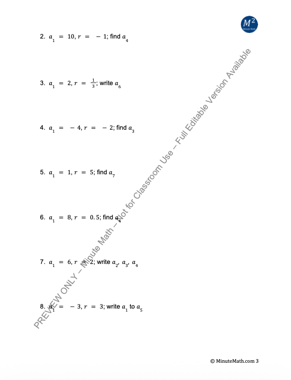 Geometric Sequences & Series Worksheet | Formulas, Sums & Applications