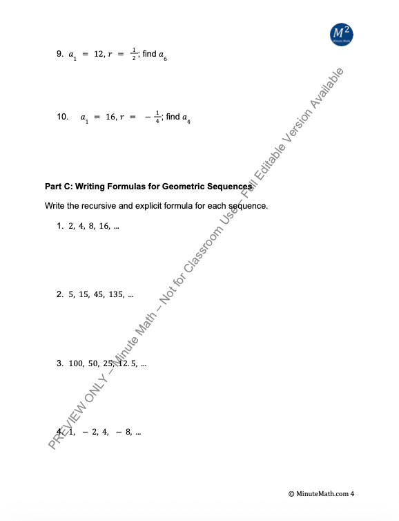 Geometric Sequences & Series Worksheet | Formulas, Sums & Applications